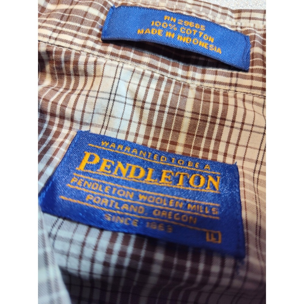 Pendleton Men's Large Button Brown Plaid Cotton L… - image 5